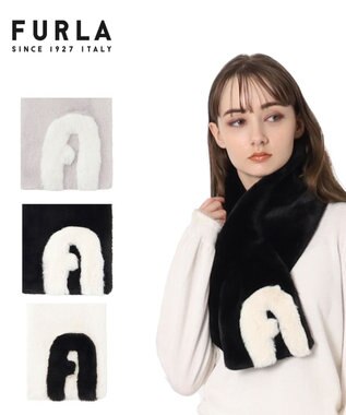 MOONBAT FURLA バイカラーロゴフェイクファーマフラー
