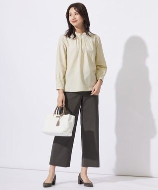 J.PRESS LADIES L 【洗える】セルロース チェック スタンドカラー ブラウス ピスタチオ系3