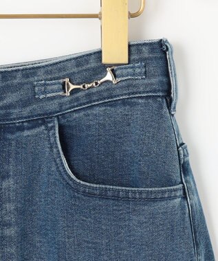 組曲 ライトデニム ビット付きフレアスカート インディゴネイビー系