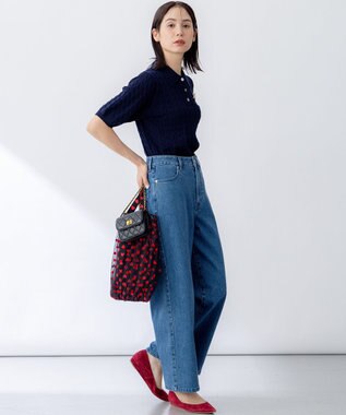 組曲 L ライトデニム セミワイドパンツ ライトインディゴ系