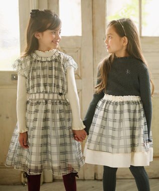 組曲 KIDS 【110-140cm】ノエルチェックチュール ワンピース オフホワイト系5