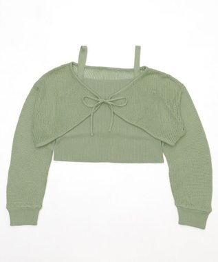 WEGO アンサンブルメッシュリボンカーディガン グリーン