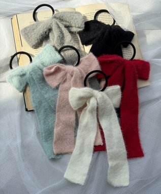 WEGO Lシャギーニットリボンゴム サックス