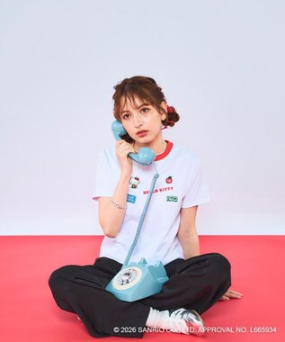 OP／FILA 【Ocean Pacific×ハローキティ】ワッペンリンガーチビTシャツ ホワイト