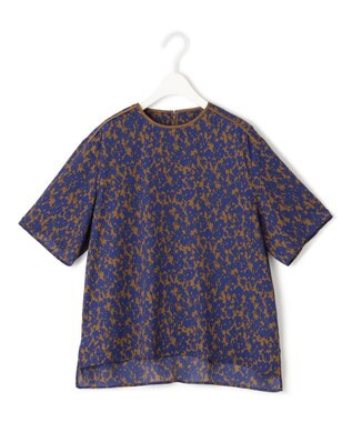 ICB 【洗える】シルエットフラワープリント Tブラウス キャメルベース柄