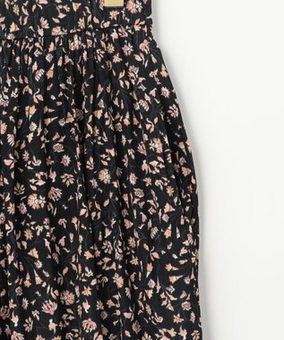 組曲 L ギャザーライトデシン パンツ ブラック×ピンクフラワー系