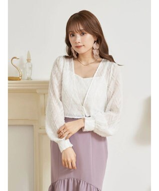 earth music&ecology ＳＥＴ２点カットジャカードカーディガン＋ビスチェ Off White