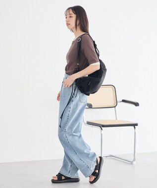 earth music&ecology ギャザークロスサンダル Black