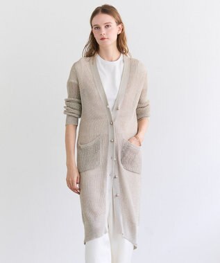 BEIGE， OPTICAL / ペーパーヤーンシアーロングカーディガン Flax