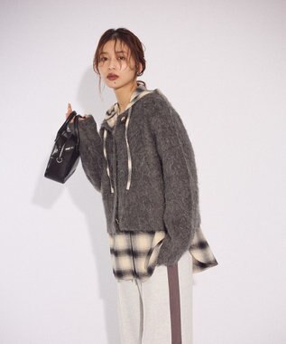 Green Parks 起毛シャギーカーディガン Charcoal Gray