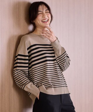 ANY 【洗濯機可】ボーダーニット モカ×クロ