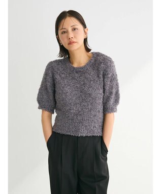 Green Parks テープヤーン半袖ニットプルオーバー Charcoal Gray