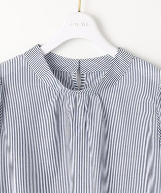 ANY SIS S 【洗える】フェイクパールストライプ ブラウス ネイビーストライプ