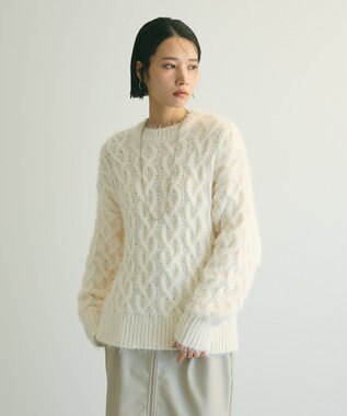 Green Parks armonia．シャギーケーブルニット Ivory