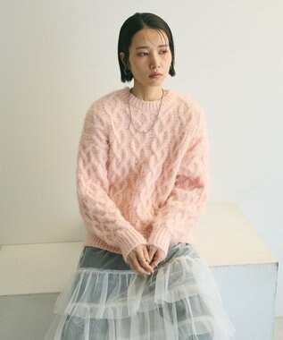 Green Parks armonia．シャギーケーブルニット Pink