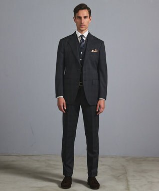 GOTAIRIKU 横に伸びる【TasmaniaWool/タマニアウール】ストレッチ スーツ_グレー格子柄 グレー格子地柄