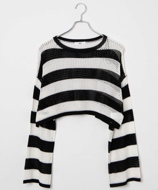 WEGO ショートメッシュニットプルオーバー ブラックボーダー