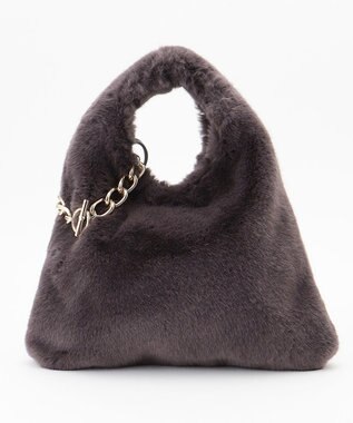 自由区 フェイクファーワンハンドル バッグ グレー系