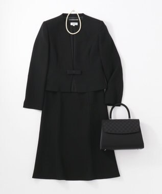 自由区 FORMAL 【ウォッシャブル対応】ドビーボーダーリボン ジャケット+ワンピース ブラック系