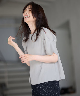 【洗濯機可】マットサテン袖タックブラウス