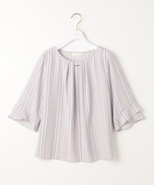 ANY SIS S 【洗える】ラッフルフレアジョーゼット ブラウス ラベンダーストライプ