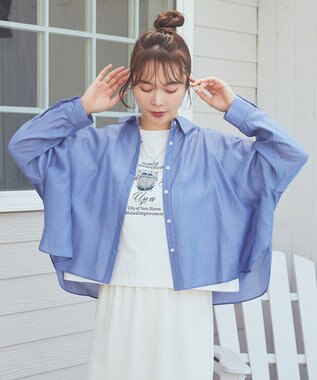 earth music&ecology ワイドシルエットシアーシャツ Blue