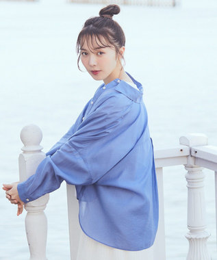 earth music&ecology ワイドシルエットシアーシャツ Blue