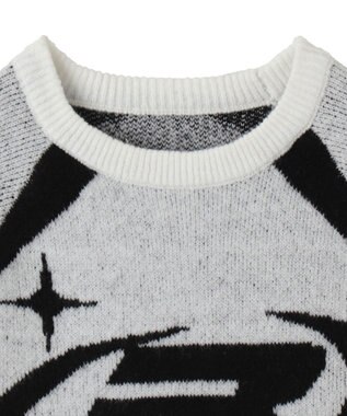 WEGO 配色スポーツグラフィックフラッフィーニットプルオーバー ホワイト