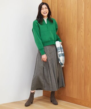 ANY フリルネックブラウス ライトグレー