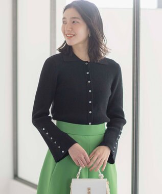 組曲 L 【WEB限定】ミニブークレー襟付きニットポロ ブラック系