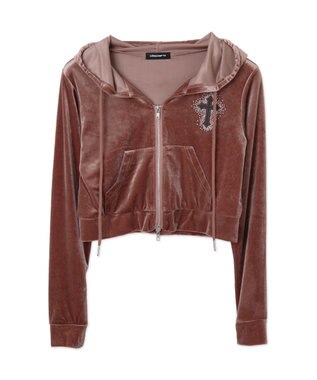 WEGO 【SETUP対応ITEM】ラインストーンベロアWZIPパーカー ピンク