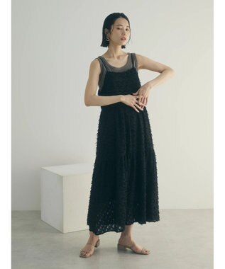 Green Parks armonia.フェザージャガードキャミワンピース Black