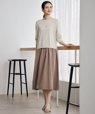 自由区 S 【人気異素材コンビの最新作・前後着用可】タフタコンビ ワンピース ベージュ×モカ