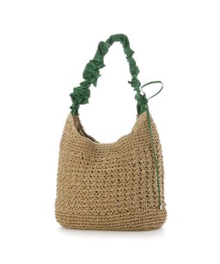 UNBILLION カシュカシュ cachecache / ドロストフリルハンドル地柄編みトート カゴバッグ グリーン