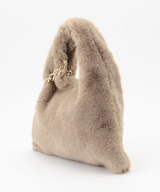 自由区 フェイクファーワンハンドル バッグ ブラウン系