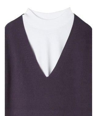 CRAFT STANDARD BOUTIQUE 【2点セット】洗える 60/2 14G片畦Vネックベスト+ロンTEE SET Purple