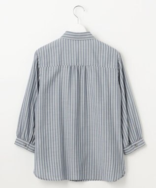 J.PRESS LADIES 【洗える】ウォッシャブルキュプラツイル ピンタック ブラウス ネイビーシャンブレーストライプ系