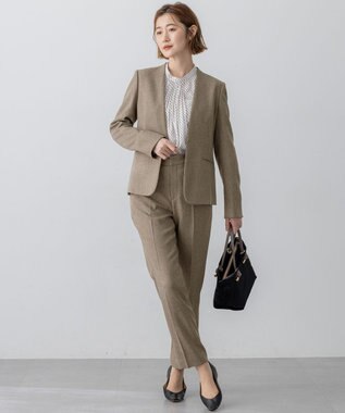 23区 L 【洗える/セットアップ対応】ウールライクカルゼ テーパード パンツ ブラウン系