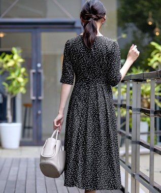 Tiaclasse L 【洗える】変形ドット柄ワンピース ブラック