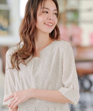 Tiaclasse L 【洗える】変形ドット柄ワンピース アイボリー