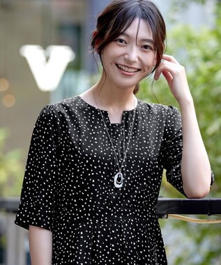 Tiaclasse L 【洗える】変形ドット柄ワンピース ブラック