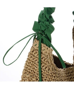 UNBILLION カシュカシュ cachecache / ドロストフリルハンドル地柄編みトート カゴバッグ グリーン
