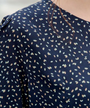 Tiaclasse L 【洗える】変形ドット柄ワンピース ネイビー