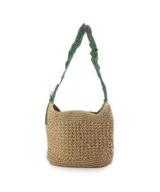 UNBILLION カシュカシュ cachecache / ドロストフリルハンドル地柄編みトート カゴバッグ グリーン