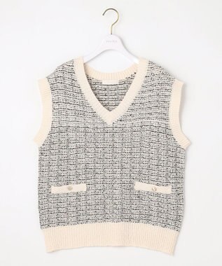 ANY SIS 【洗える】ツイードニット ベスト 白黒MIX