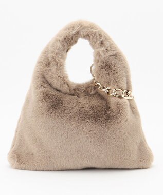 自由区 フェイクファーワンハンドル バッグ ブラウン系