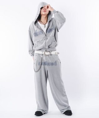 WEGO 【ウエストゴム/ユニセックス着用ITEM】ブリーチハトメスウェットパンツ グレー