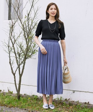 Tiaclasse L 【洗える】パフスリーブ透かし編みニットトップス ブラック