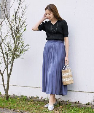 Tiaclasse L 【洗える】パフスリーブ透かし編みニットトップス ブラック