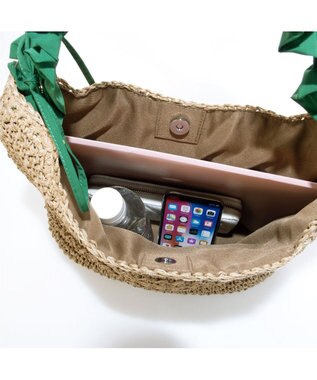 UNBILLION カシュカシュ cachecache / ドロストフリルハンドル地柄編みトート カゴバッグ グリーン